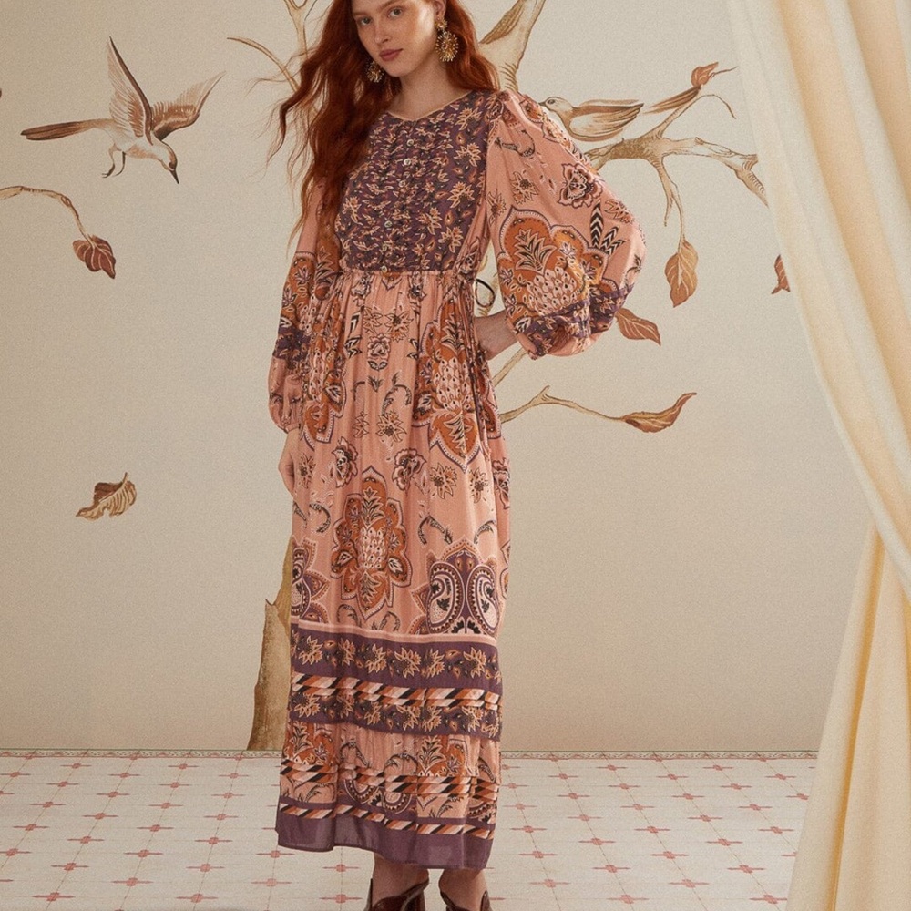 FARM Rio Peach and Mauve Floral Maxi Dress